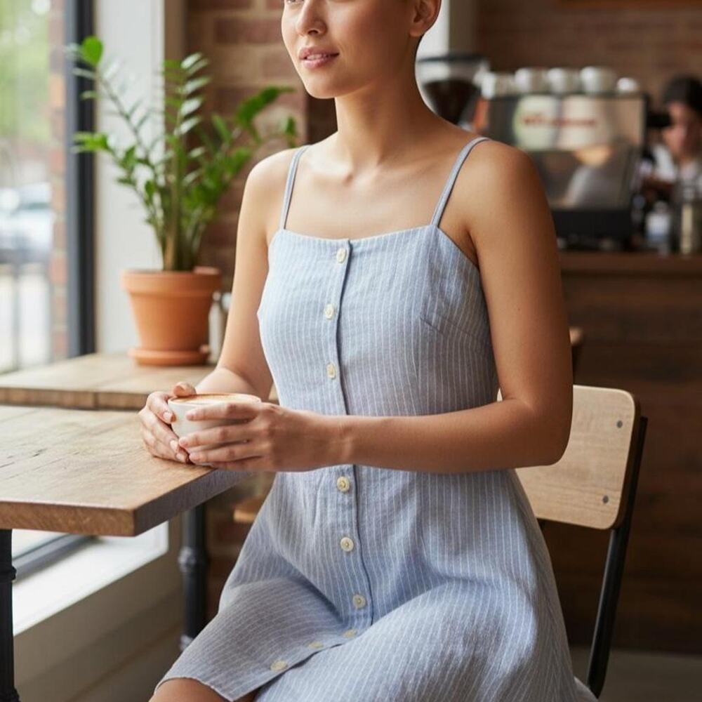 Monteau bluewhite pinstripe mini dress
